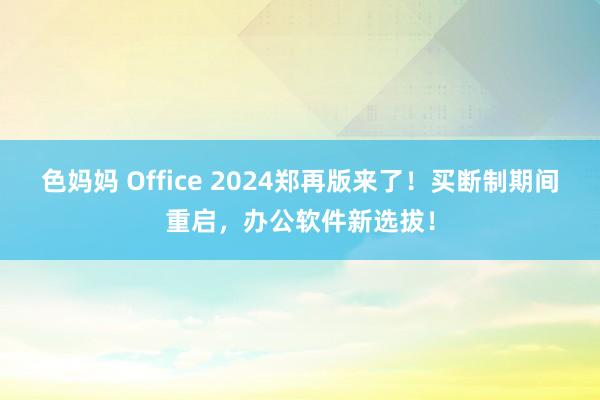 色妈妈 Office 2024郑再版来了！买断制期间重启，办公软件新选拔！