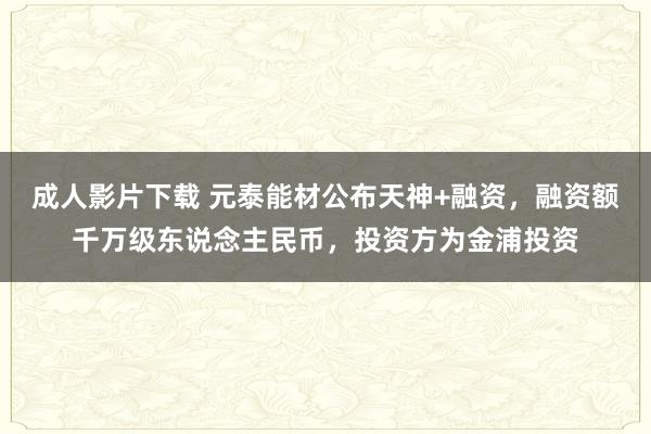 成人影片下载 元泰能材公布天神+融资，融资额千万级东说念主民币，投资方为金浦投资