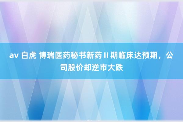 av 白虎 博瑞医药秘书新药Ⅱ期临床达预期，公司股价却逆市大跌