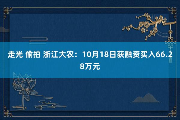 走光 偷拍 浙江大农：10月18日获融资买入66.28万元