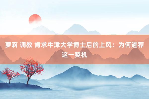 萝莉 调教 肯求牛津大学博士后的上风：为何遴荐这一契机