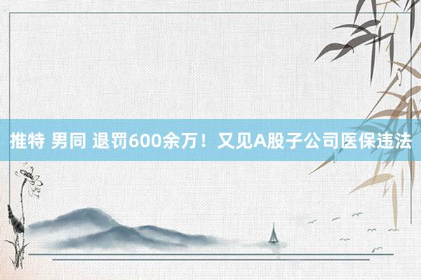 推特 男同 退罚600余万！又见A股子公司医保违法