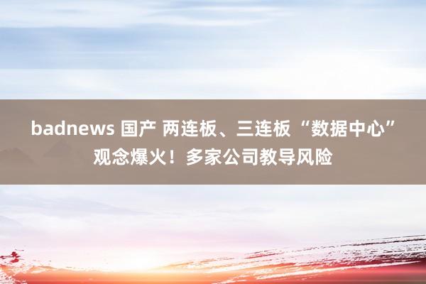 badnews 国产 两连板、三连板 “数据中心”观念爆火！多家公司教导风险